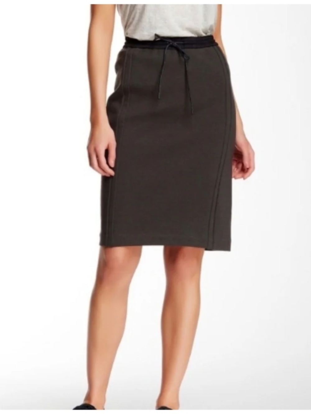 Vince Scuba Drawstring Skirt Stone Black XS